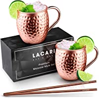 LACARI Moscow Mule Tazas | Mula de Moscú Set de [2X] Taza de Cobre y [2X] Pajitas | [470ml] Capacidad | Mula de Moscú…